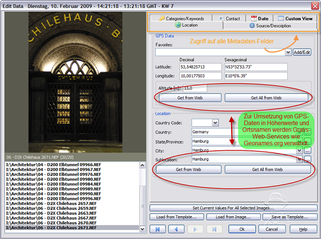 Geosetters Datenbearbeitungsfenster